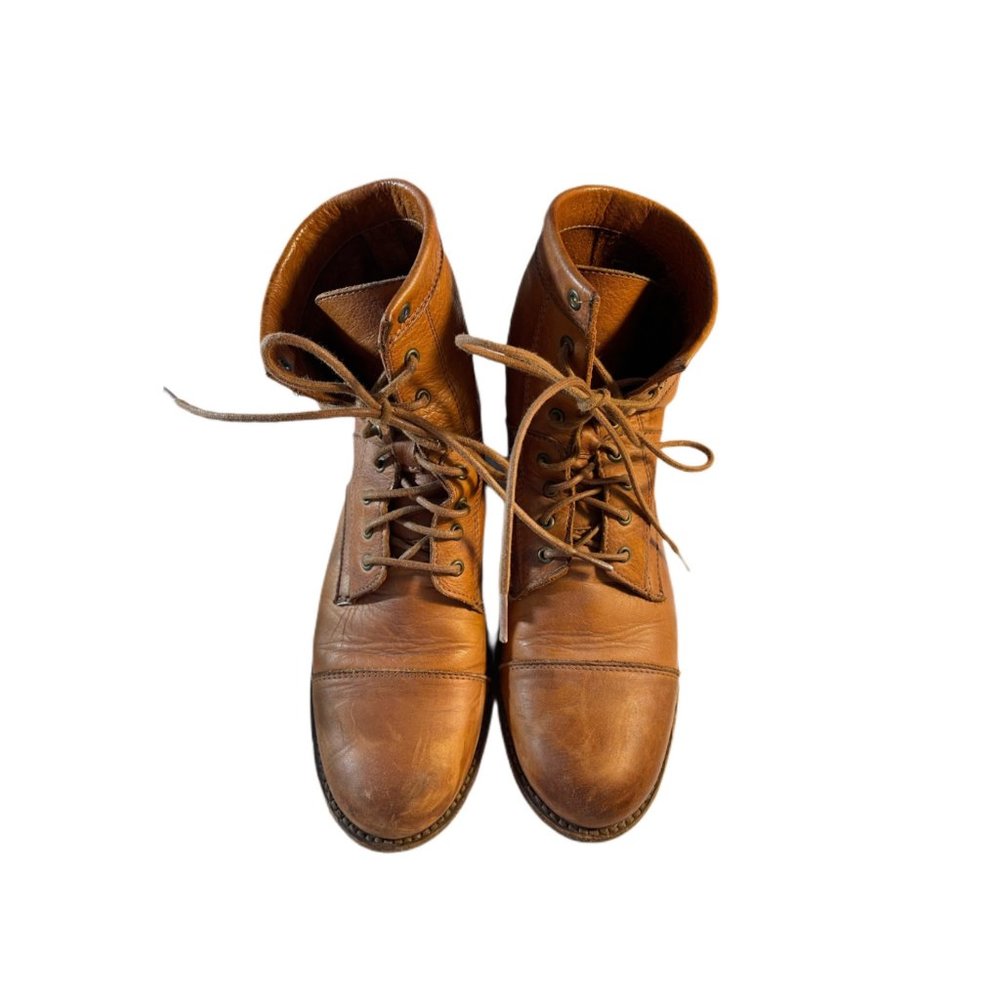 Frye Cognac Soft Leather Lace Up Boots w/ Rubber Grip Added to Sole